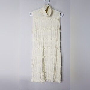 Calvin Klein Tiered Ruffle Sleeveless Sweater Dress Turtle Neck Size Medium